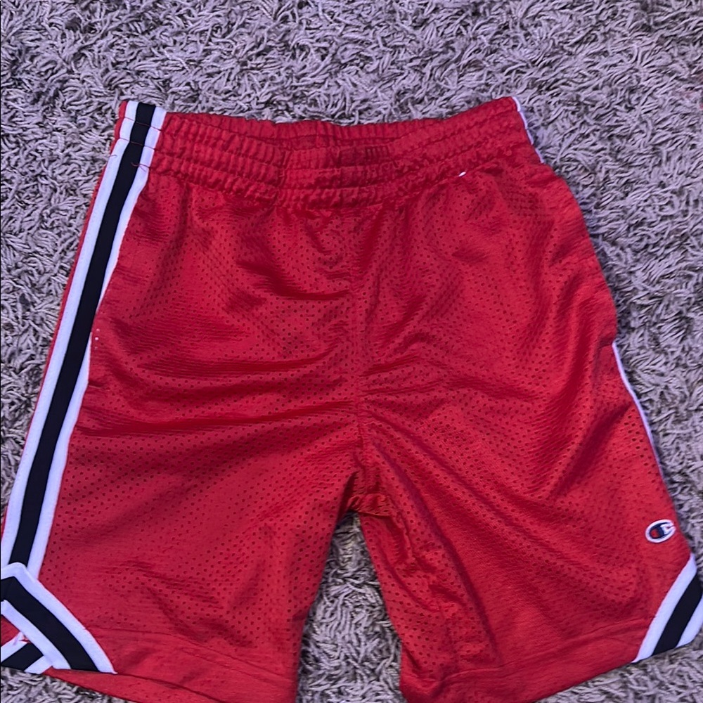 Champion Red Athletic Shorts with Striped Trim
